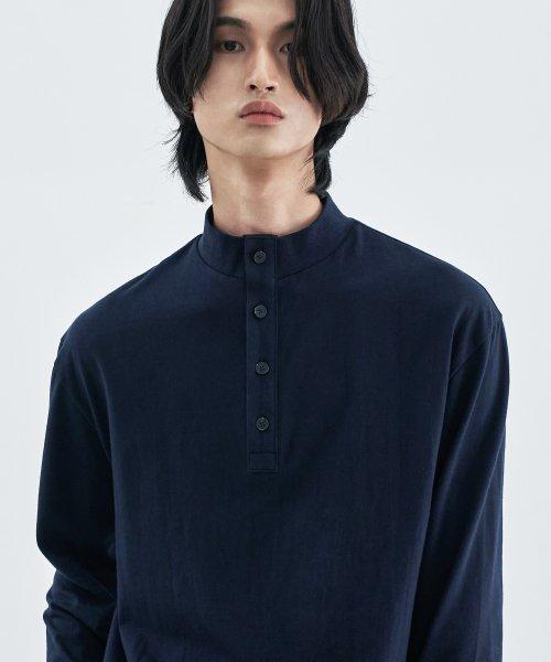 [에스에스와이] ボタンアップ ハーフネック ロングスリーブ ネイビー 20 button long sleeve