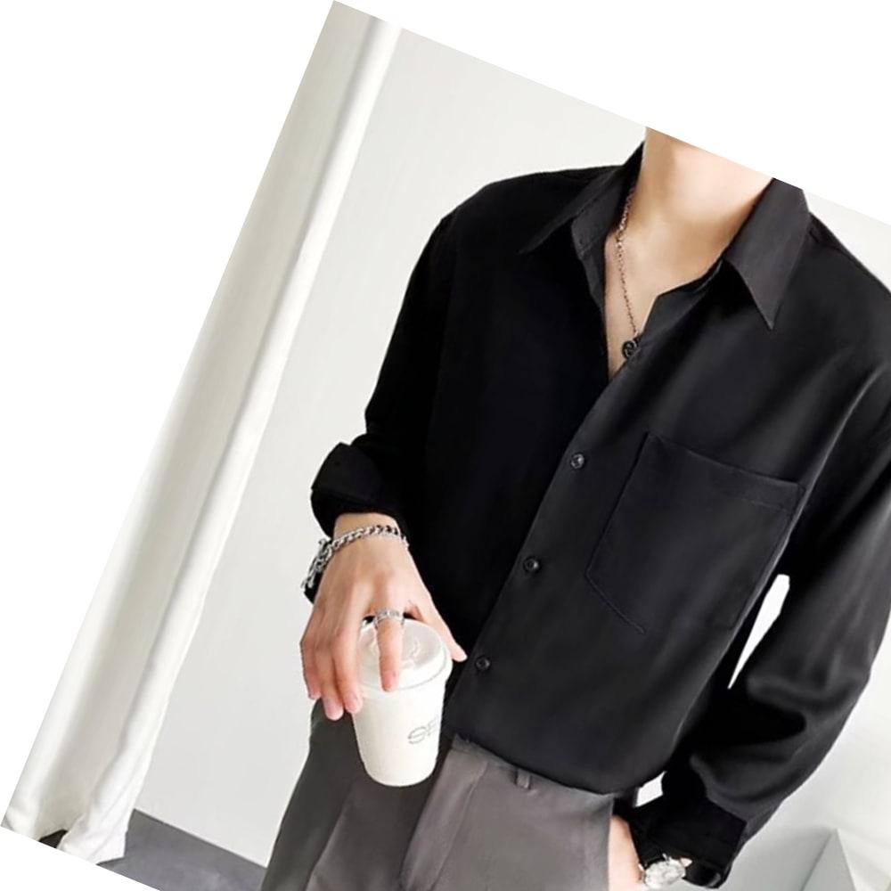 長袖シャツ メンズ デートルック ポケット 夏 ベーシック カラーシャツ