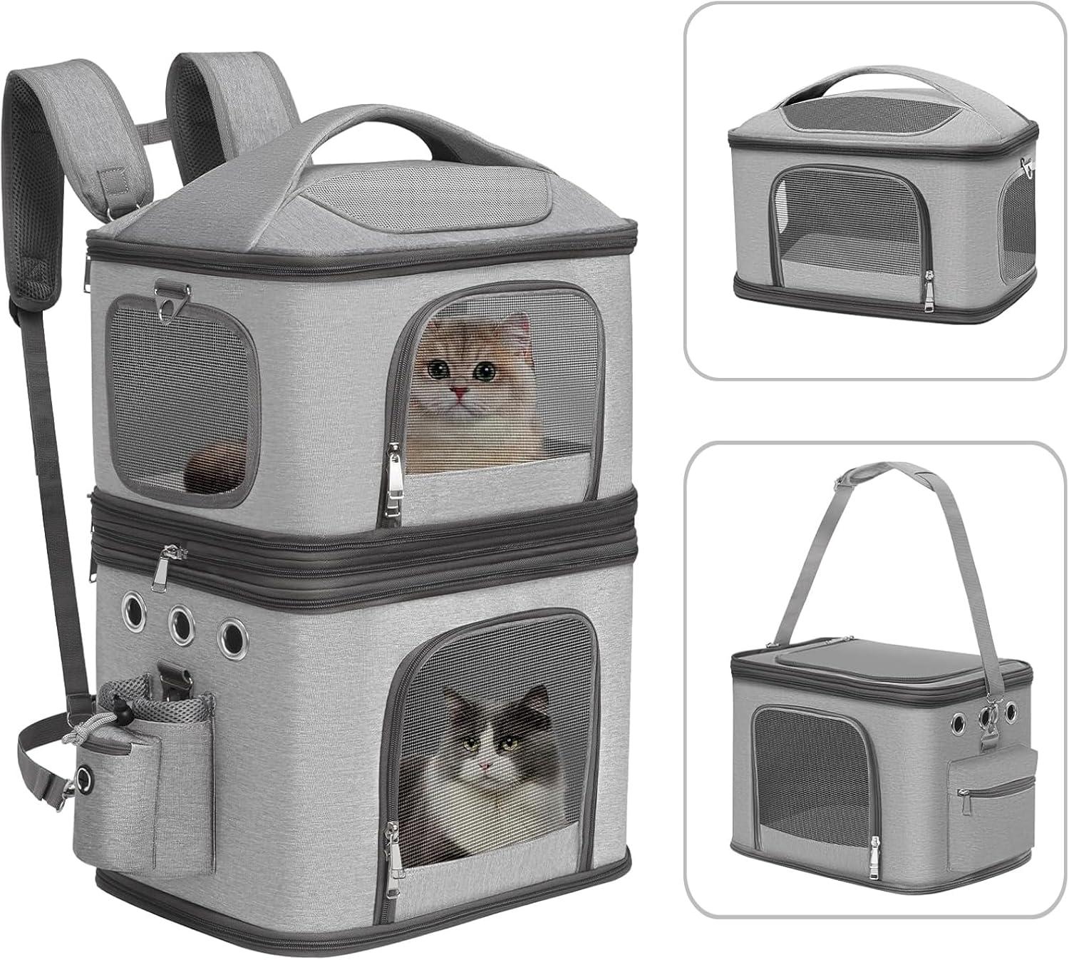 猫と小型犬用 分離型ダブルペットキャリアバックパック 猫2匹用