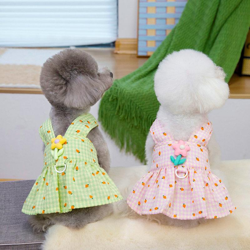Dog Clothes Carrot Flower One-piece Pet Clothing Companion Dog Cat Spring Summer Skirt