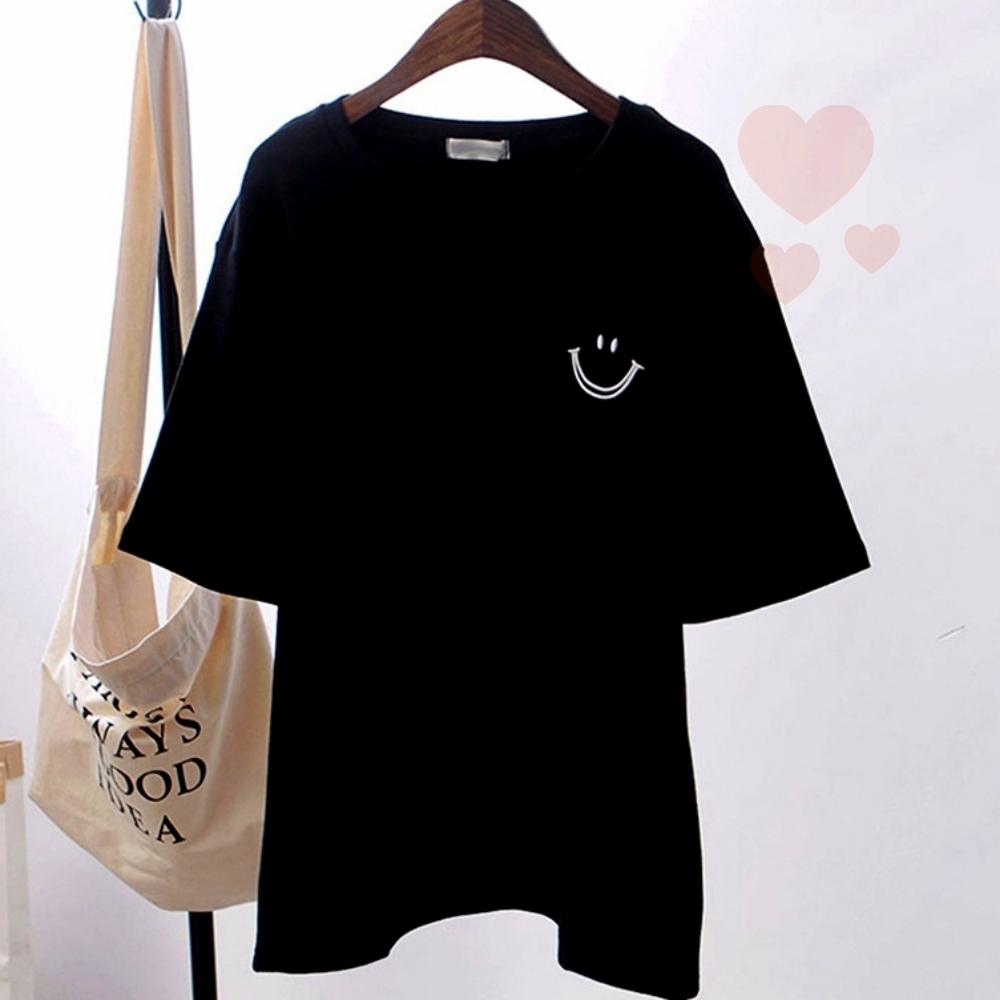 깔끔한 포인트 빅사이즈 반팔티 여성 오버핏 티셔츠 캐릭터 티셔츠 여성 여름 상의