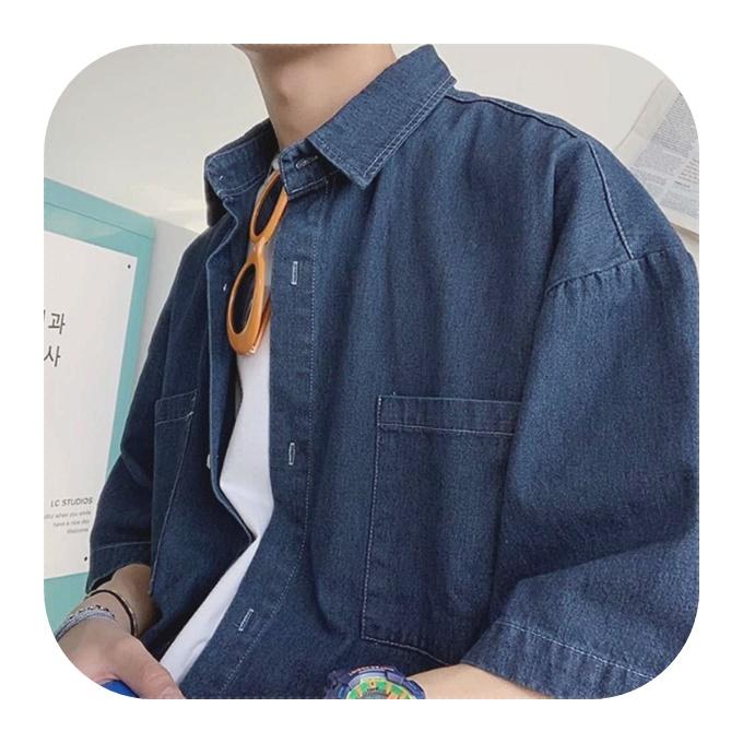 남성 데이트 룩 여름 코디 진청 데님 반팔 셔츠 코디