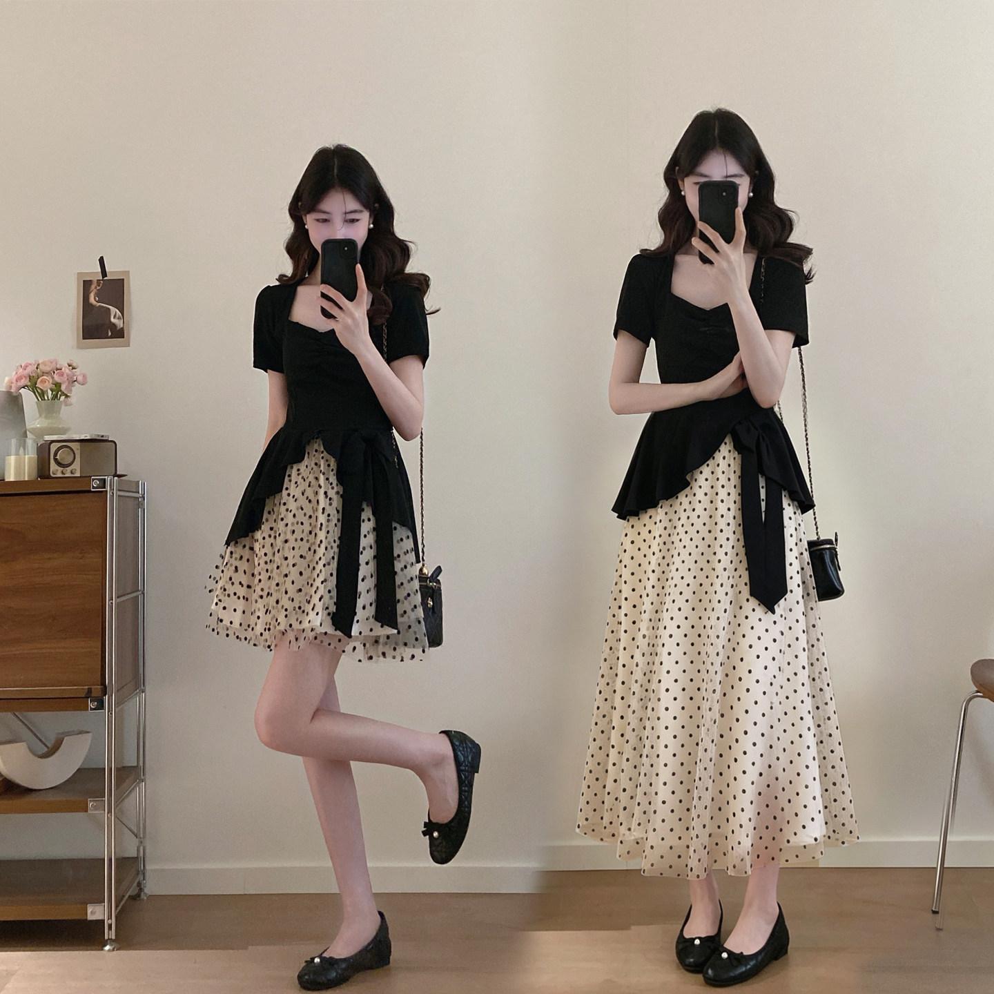 [オルダム] ウッド ラブリー ドット ポイント 配色 ワンピース