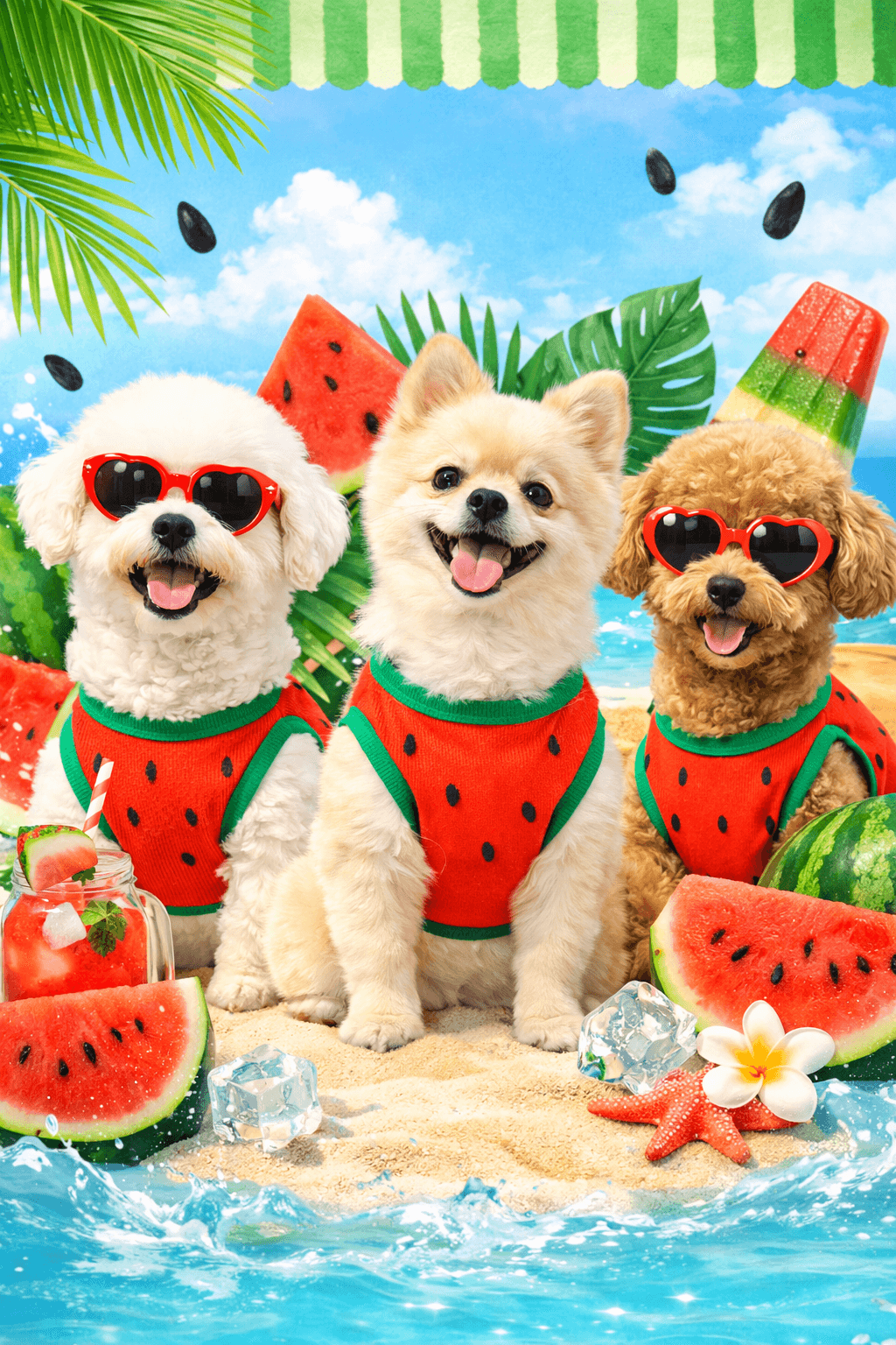 犬服 イー・タン・ロラン スイカ 犬 夏服 ノースリーブ Tシャツ バカンス 멍템
