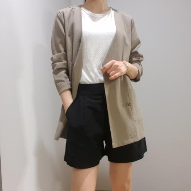 ノーカラー リネン ジャケット