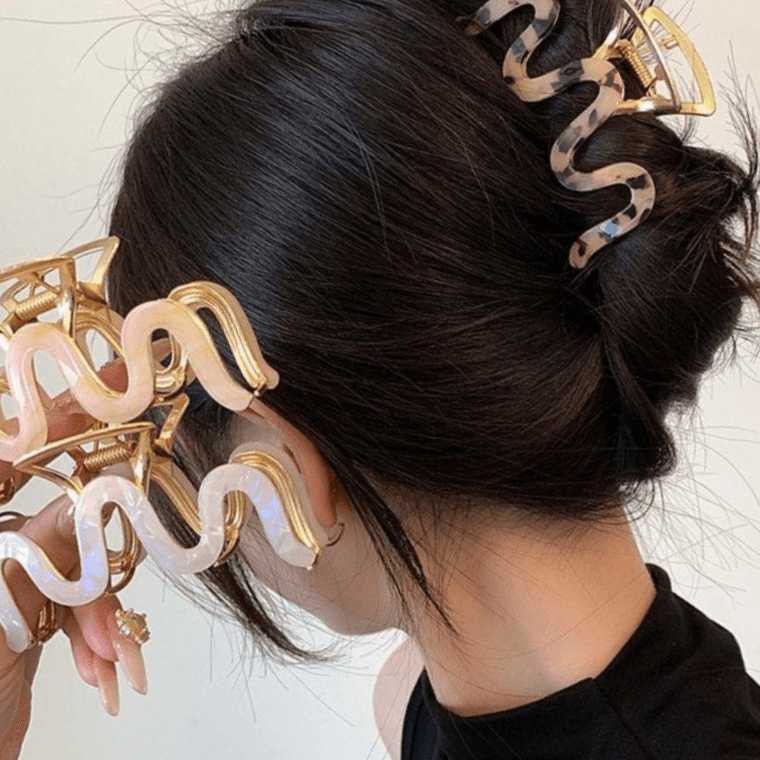 ヘアクリップピン マーブル柄 シェル風ヘアピン レディース アップヘア ヘアアクセサリー