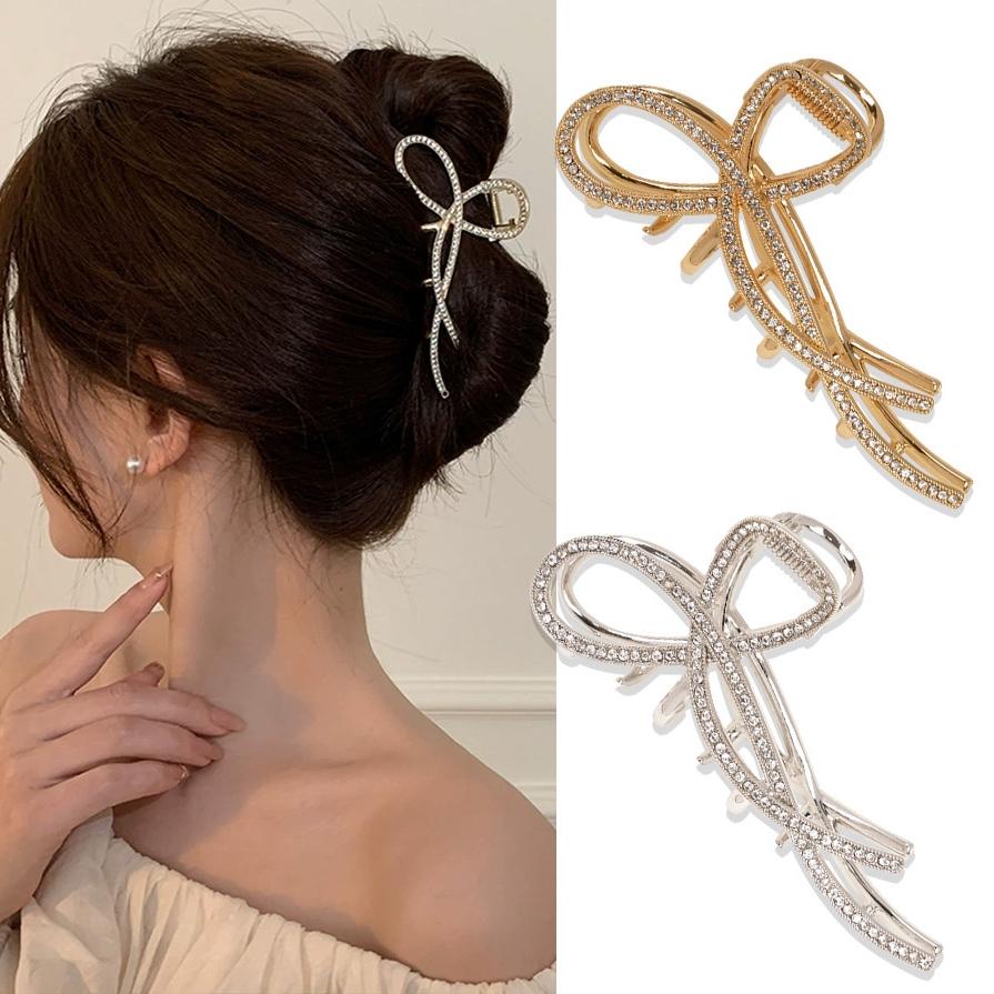 メタル キュービック リボン クリップヘアピン ロングヘア ヘアクリップ アップヘアピン