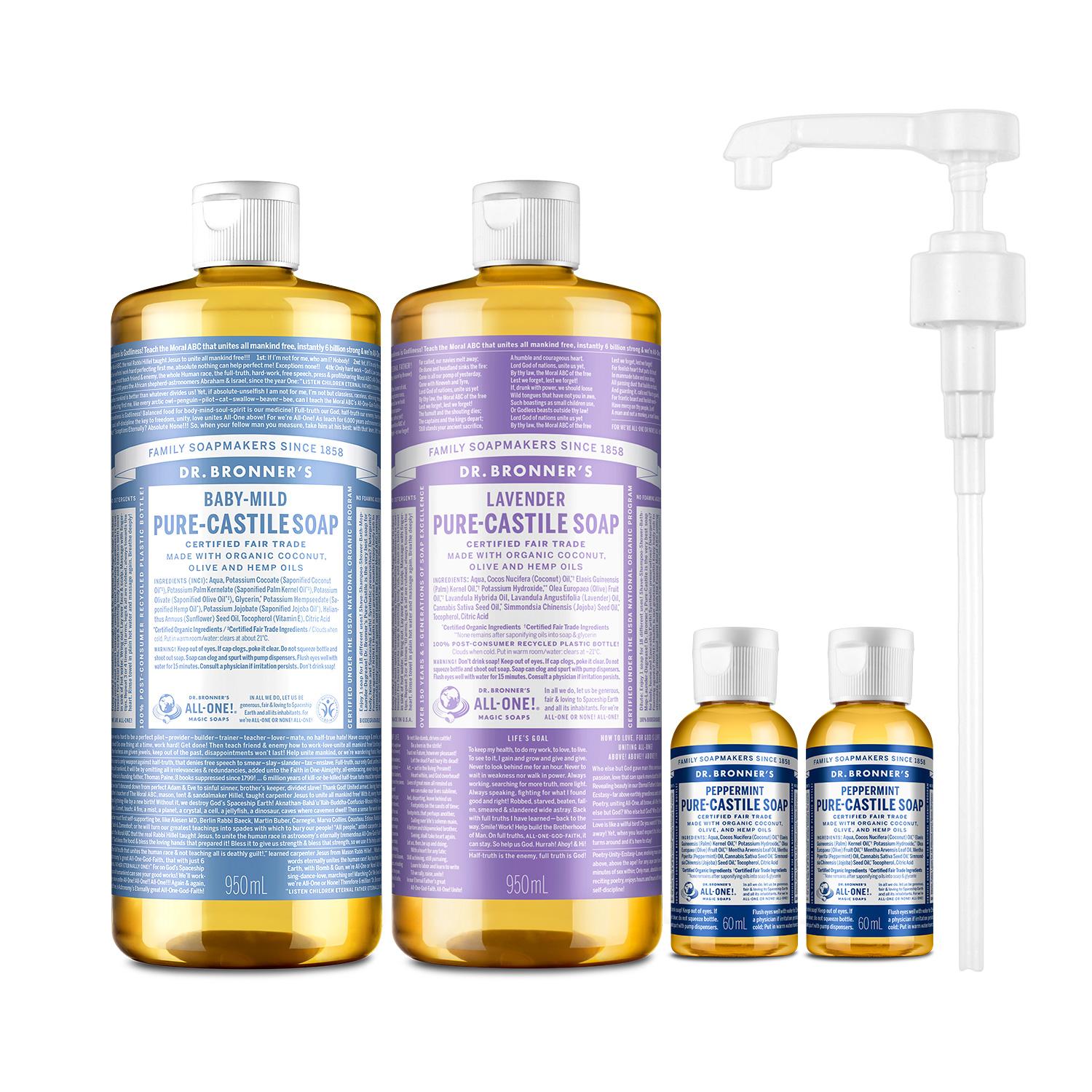 Dr. Bronner's キャッスルソープ 950ml 2個+60ml 2個+ポンプセット