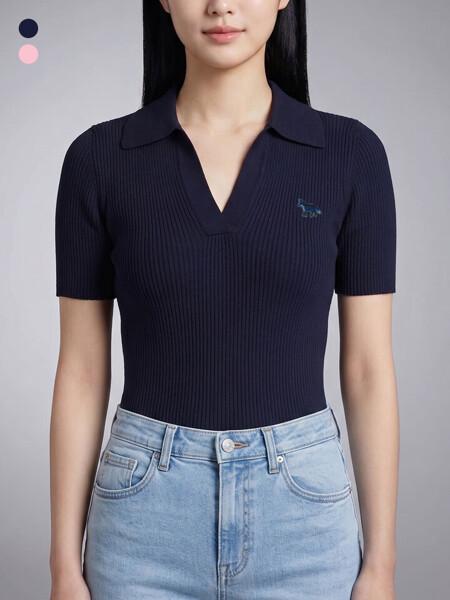 メゾンキツネ レディース ベイビー フォックス パッチ ポロ ニット Tシャツ (2color)