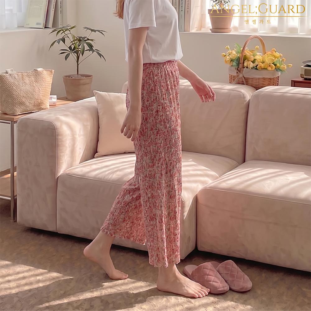 もんぺパンツ 夏パンツ 冷蔵庫パンツ 田舎風バカンスルック フラワーパンツ おばあちゃん プリーツ レディース 涼感 おばあちゃん 花柄 8分丈