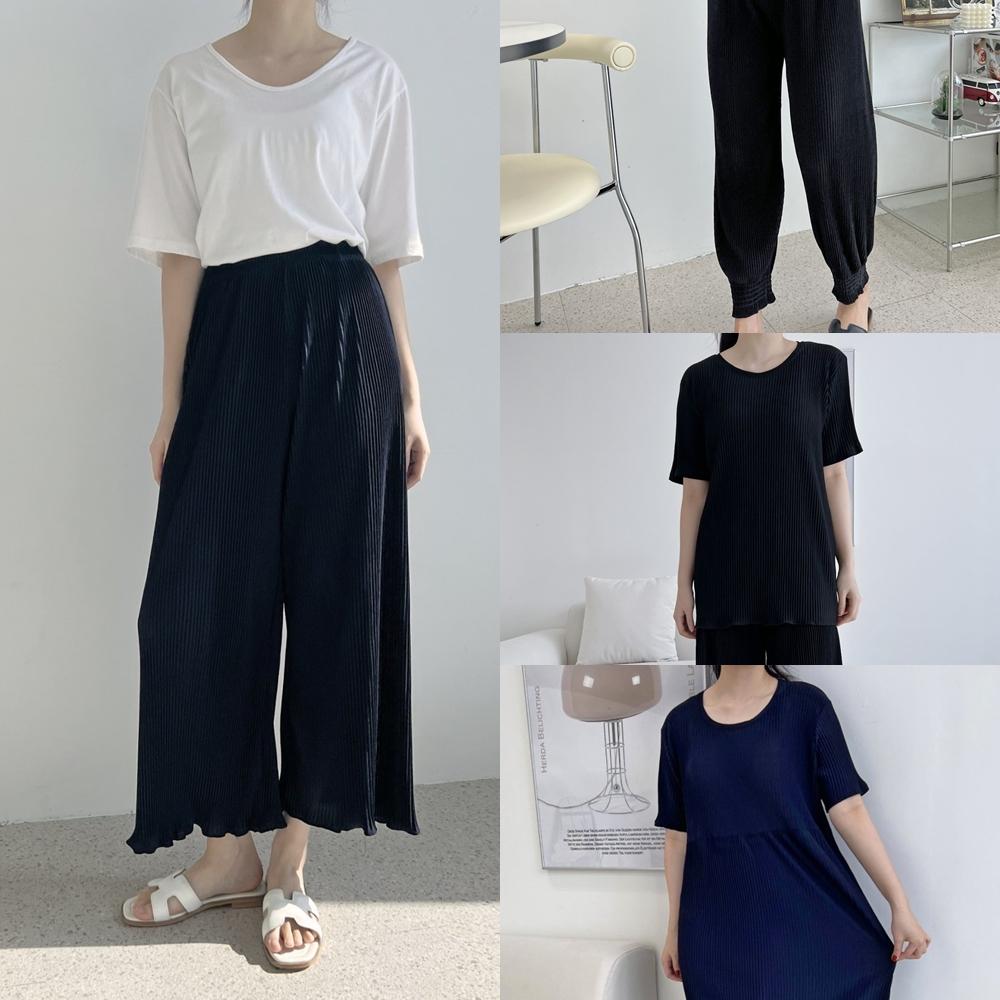 夏 レディース 冷感 冷感 プリーツ ドレープ 無地 7分丈 8分丈 パンツ ワンピース 半袖 ショートパンツ セット