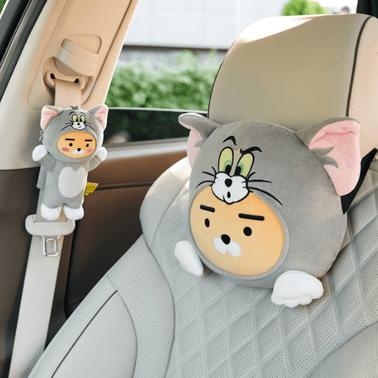 카카오프렌즈 톰과제리 라이언 차량용 안전벨트 커버 라이언 차량용 목쿠션 세트 새차선물