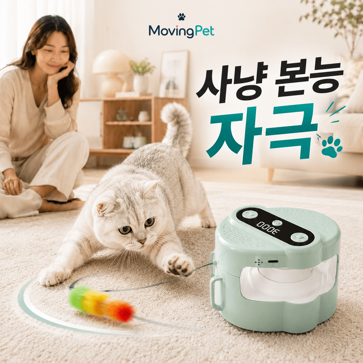 ムービングペット 猫用おもちゃ 自動で動く紐 鳥の鳴き声 Cタイプ充電 ムービングハンター
