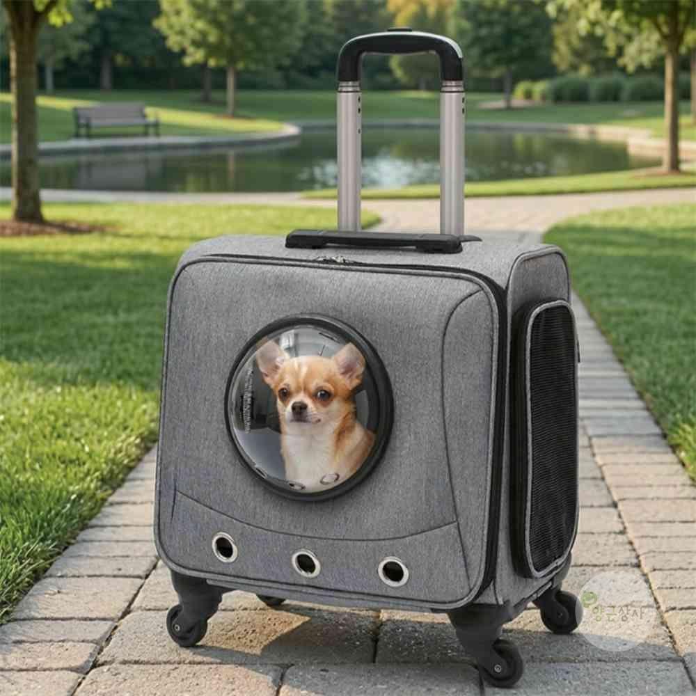 YGSA 宇宙船 ペットキャリー グレー 車輪付きキャリー 犬用ケネル 猫用バッグ