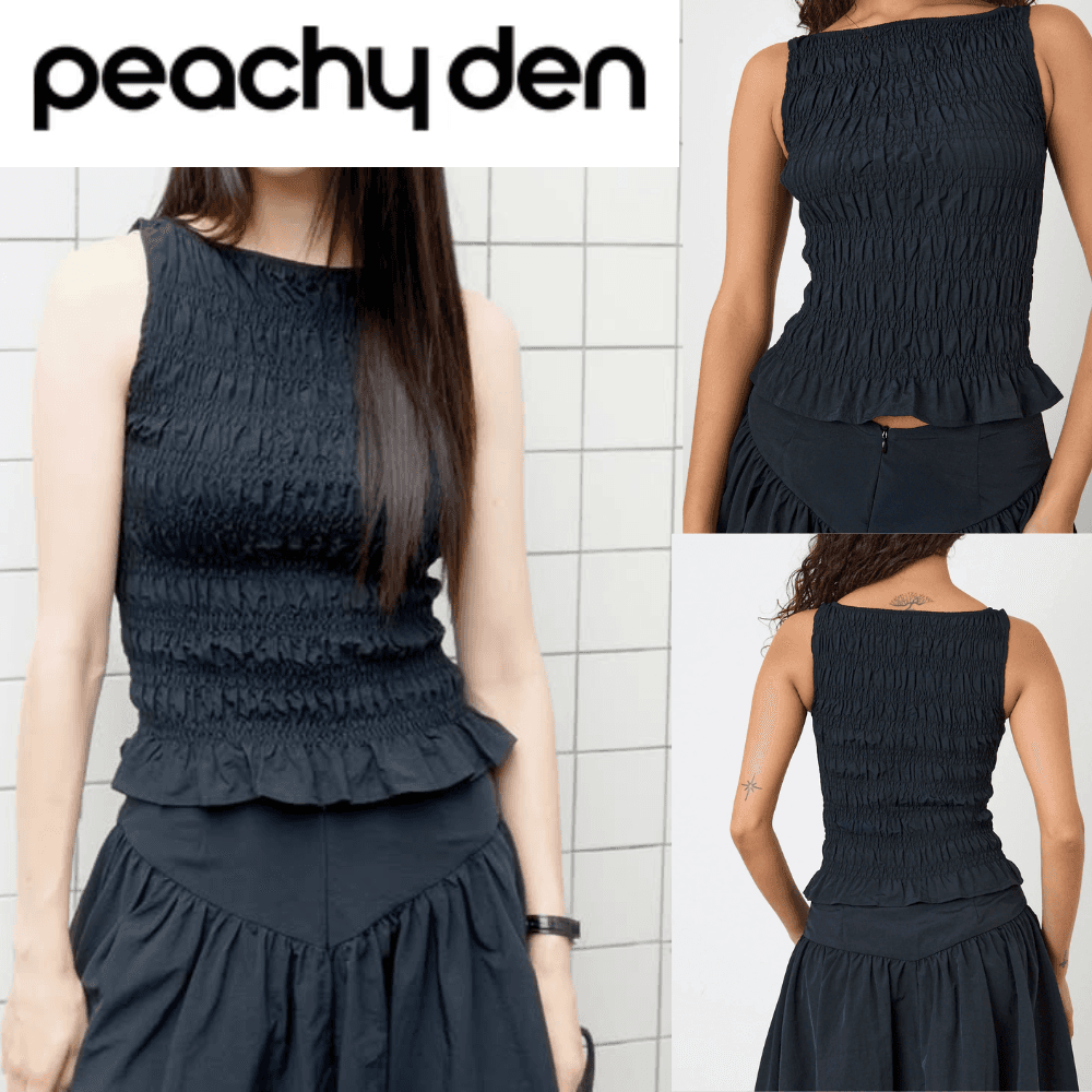 PEACHY DEN スモーキング トップ Son Yeon Jae ブラック ノースリーブ トップス 夏 バカンスルック デイリー