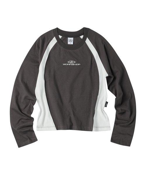 [トラベル] ワークショップ コンビネーション ラグランスリーブ ロング Tシャツ チャコール TRTHAWRL90UC5