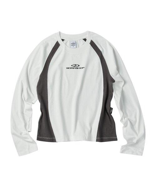 [トラベル] ワークショップ コンビネーション ラグランスリーブ ロング Tシャツ ホワイト TRTHAWRL90UC2