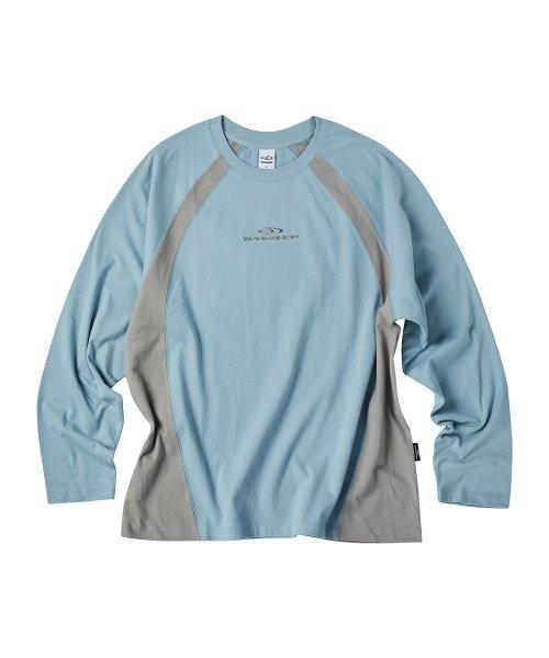 [トラベル] ワークショップ コンビネーション ラグランスリーブ ロング Tシャツ スカイブルー TRTHAWRL90UB3