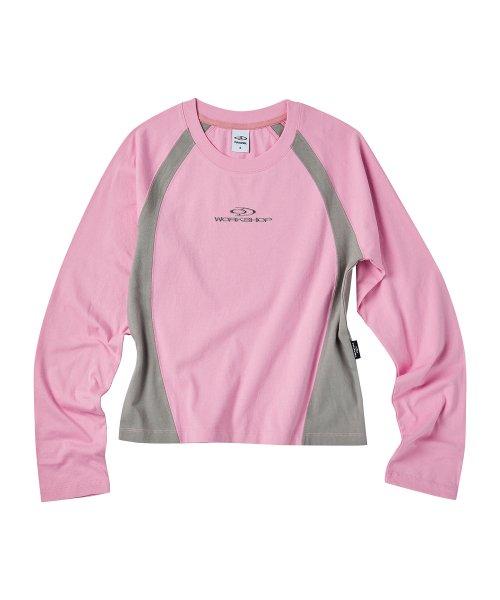 [トラベル] ワークショップ コンビネーション ラグランスリーブ ロング Tシャツ ピンク TRTHAWRL90UP1