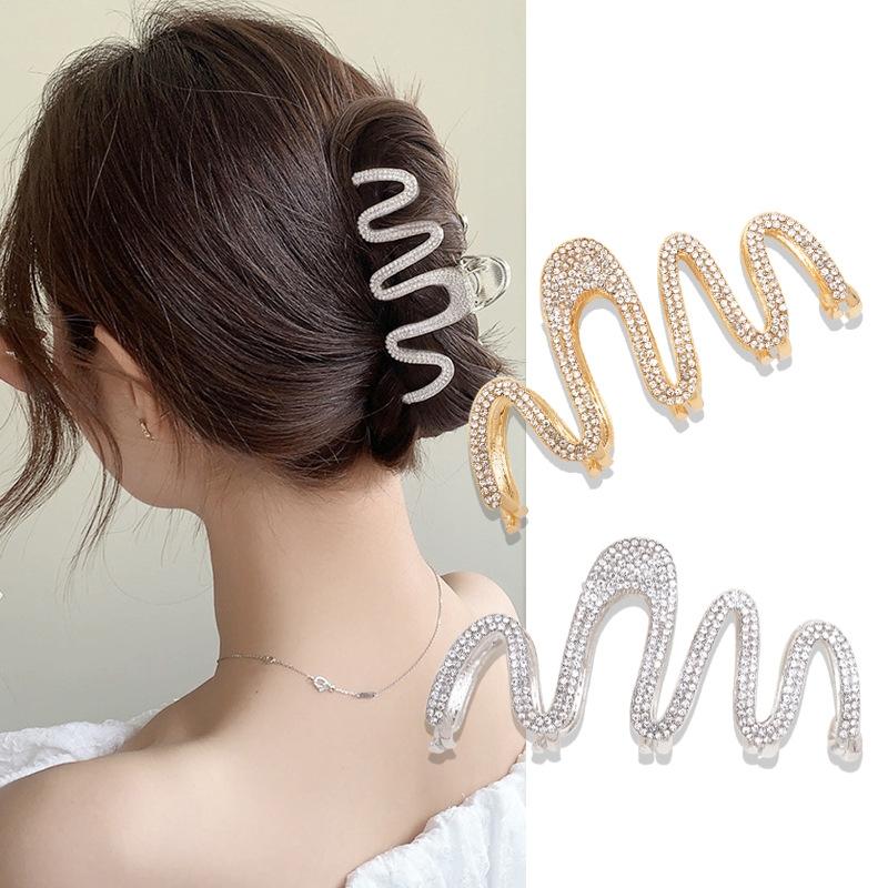 メタル キュービック ウェーブ バンスクリップ ロングヘア ウェーブ ヘアクリップ アップヘアピン