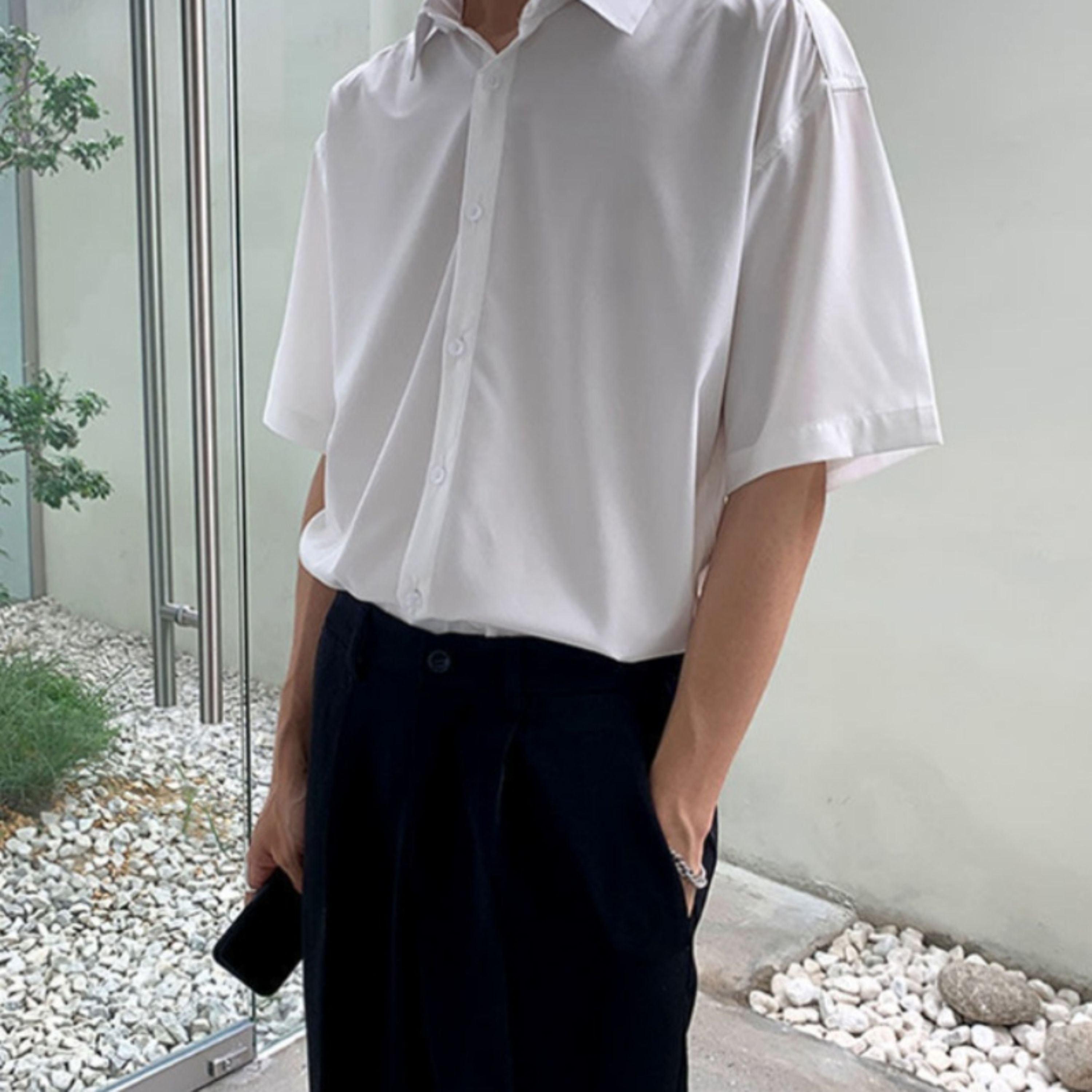 白シャツ 男性用 半袖ニット メンズ カジュアル 夏 デートルック 普段着