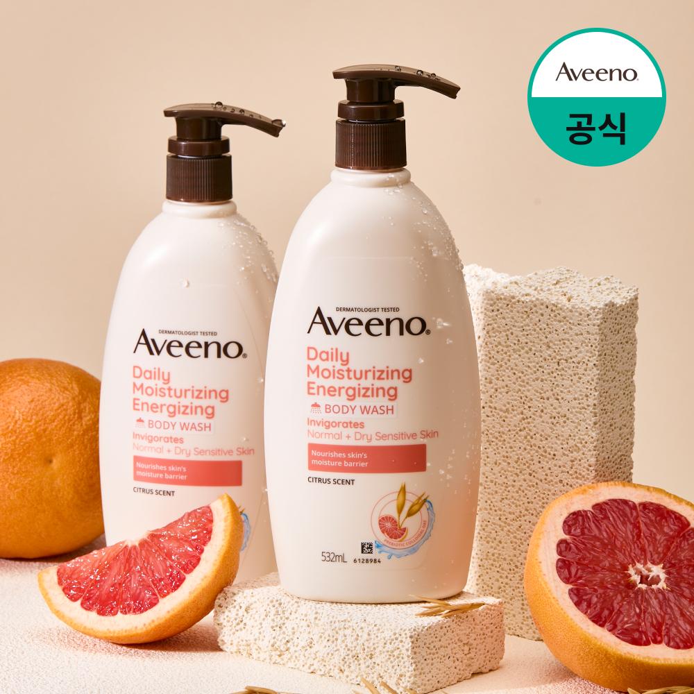 Aveeno 高保湿 香りの良い ボディウォッシュ 敏感肌用 エナジャイジング（グレープフルーツの香り）, 532ml, 2個