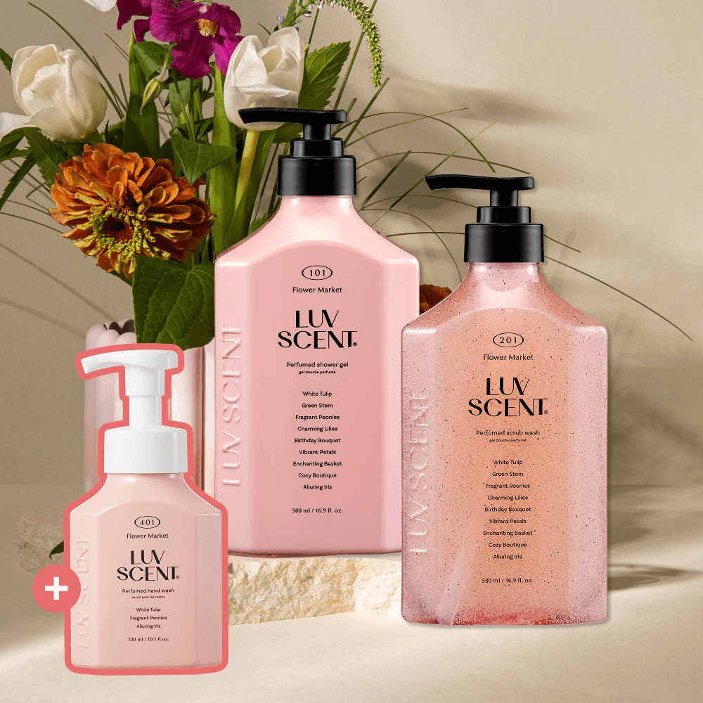 LOVESCENT パフューム スクラブウォッシュ 500ml 2個 フラワーマーケット ホワイトチューリップの香り +ハンドウォッシュ 300ml