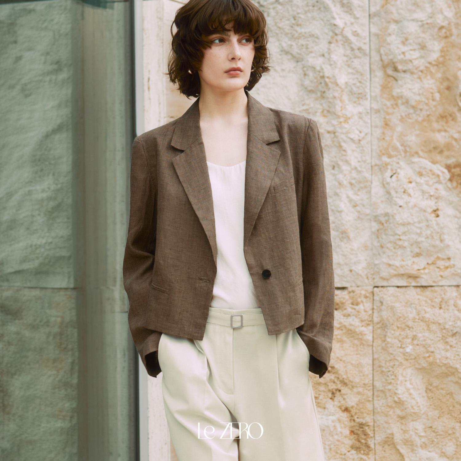 [슈퍼적립][르제로] サマー リネン チェック ジャケット LeZERO SUMMER LINEN CHECK JACKET / BROWN