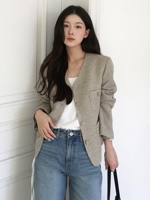 [닐바이피] 트위드 크롭 자켓 베이지