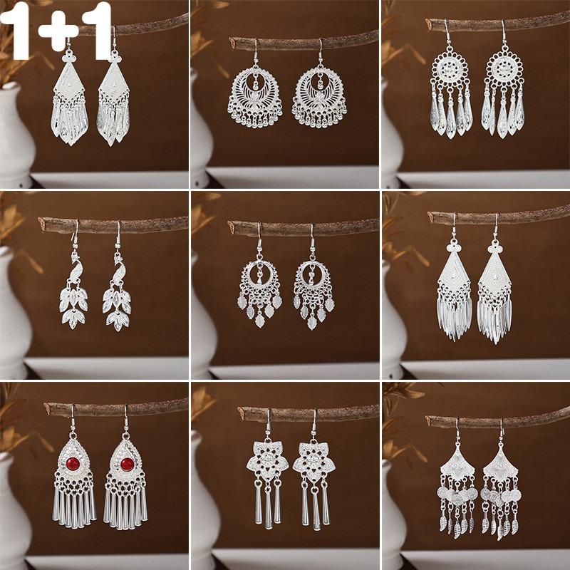 女性用レトロ風 ロングタッセル ドロップピアス ユニーク ミニマル シルバー ファッションアクセサリー デイリールック ポイント アンティーク感 ジュエリー