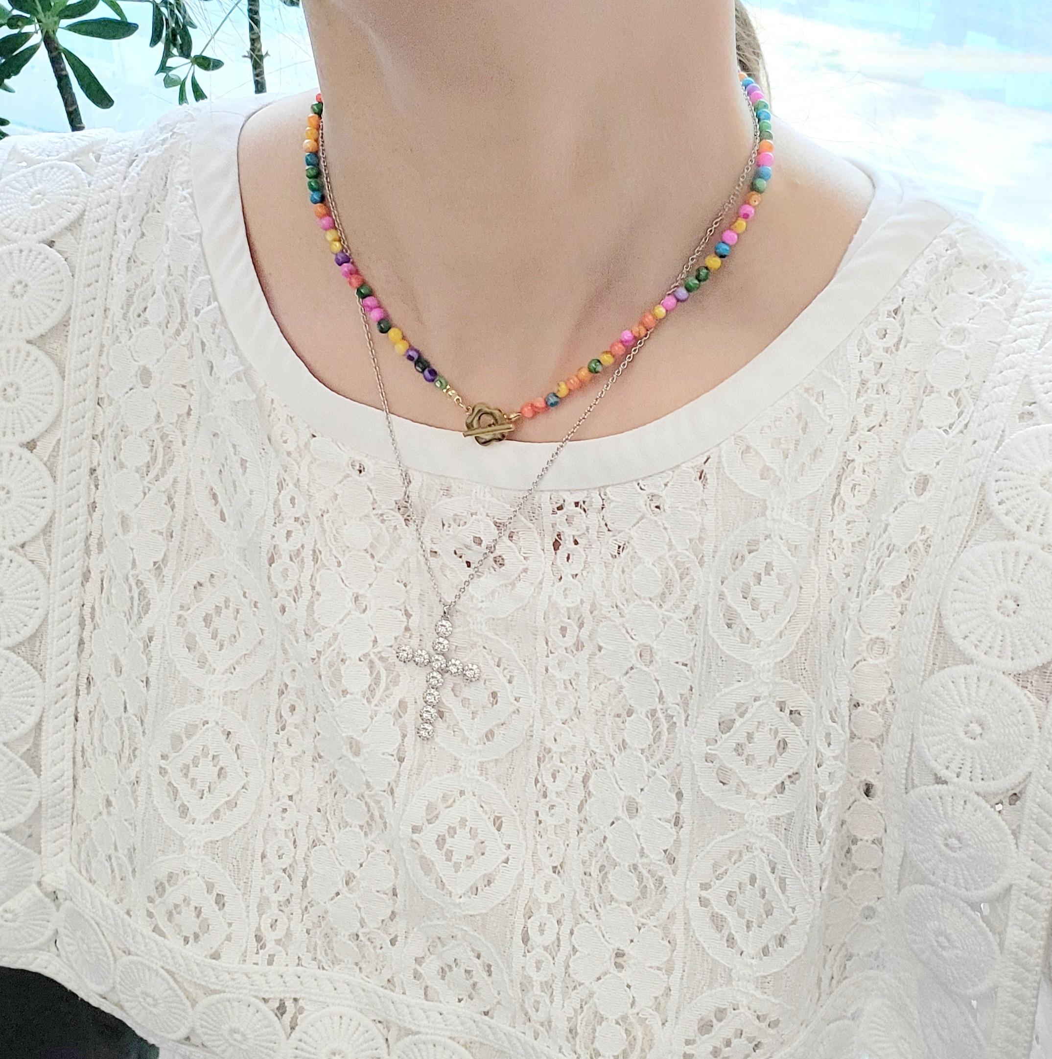 [ハンドメイド] カラフルビーズネックレス レディース 夏 デイリーコーデ ポイントアクセサリー