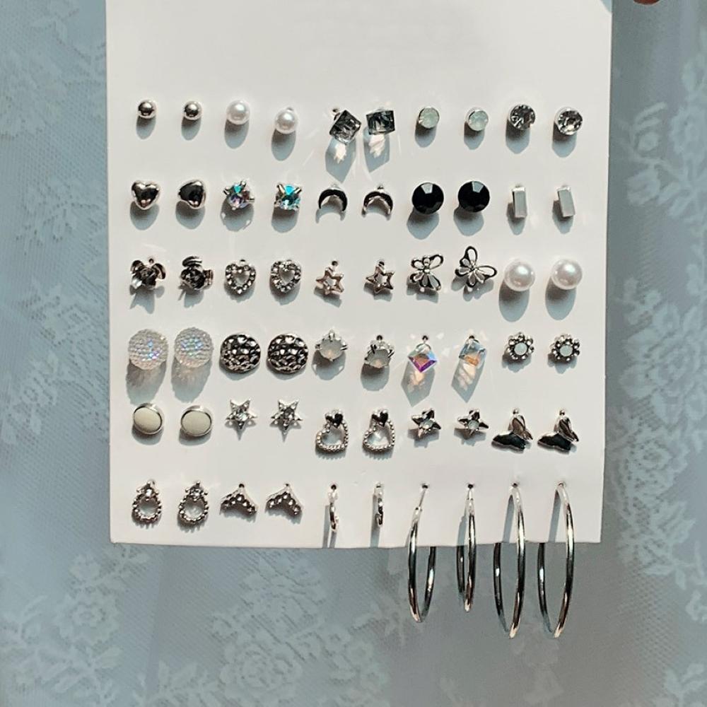 60個入り Ver.3 シルバー製ニッケルフリーピアス デイリー ミニピアス ホワイト ブラック 星 ハート 蝶
