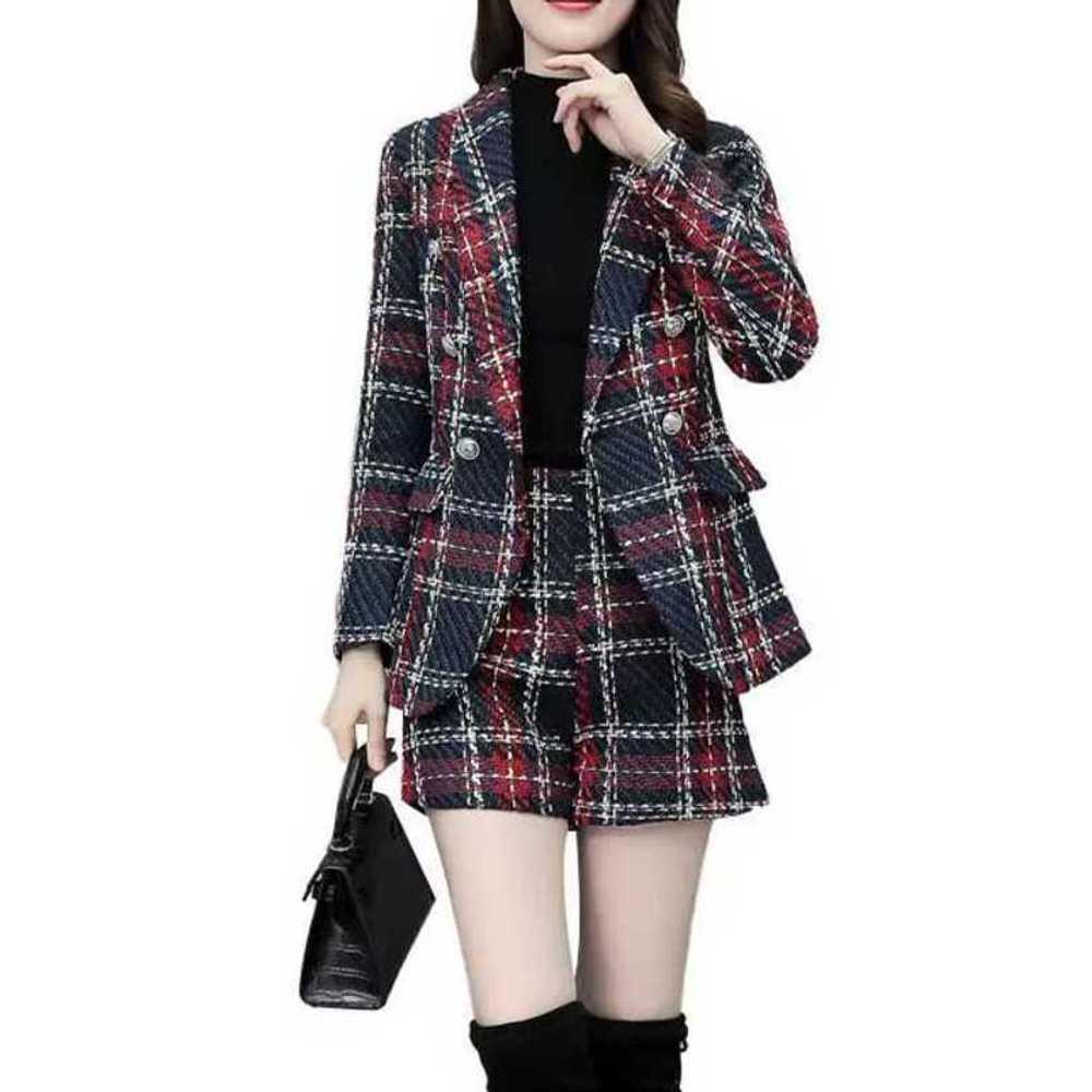チェック ショートパンツ スーツ セット デートルック オフィスファッション 厚手