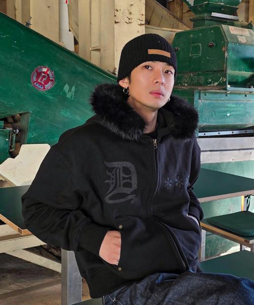 [アモウ] AMOU Fur Hoodie Zip-Up BLACK AM25FWJP06BK