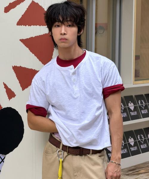 [シグネチャー] サマースラブ ヘンリーネック 半袖 Tシャツ [ホワイト] SNBF14HT203-003