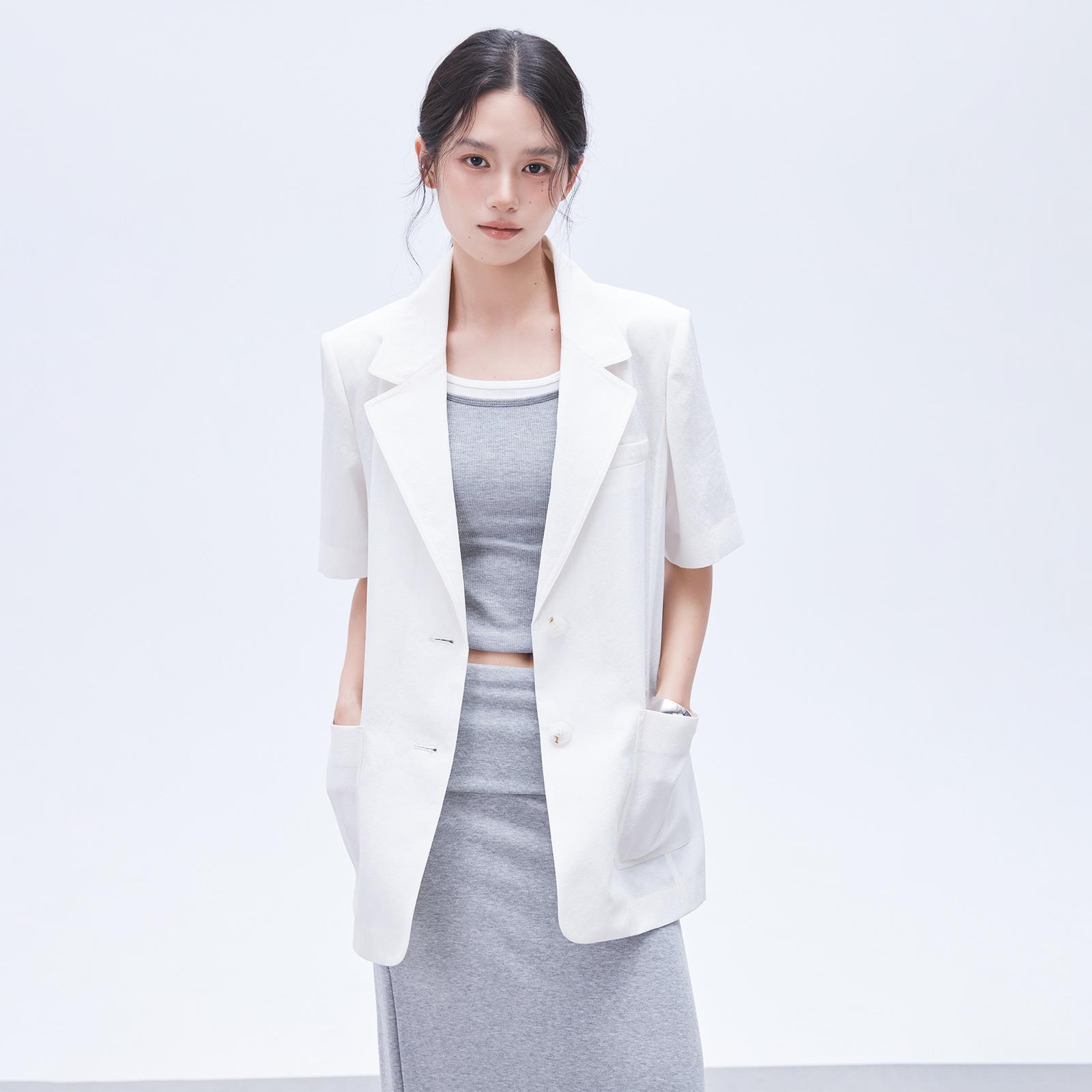 [N배송][MISSONI] 링클프리 테일러드 세미 오버핏 반팔자켓_MIWJKG51PB