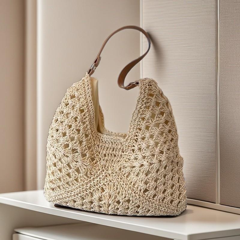 ZARA 자라 ネットバッグ ラタン ニット ショルダーバッグ 夏 バッグ バカンス ナチュラル エコバッグ サマー トートバッグ ブラウン 基本 ファッション衣料/雑貨 サイズ