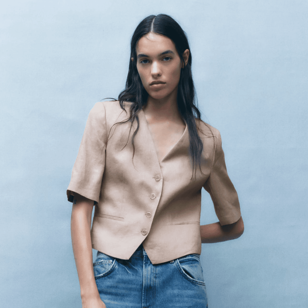 ZARA ザラ リネン クロップブレザー レディース 半袖ジャケット 3008 304