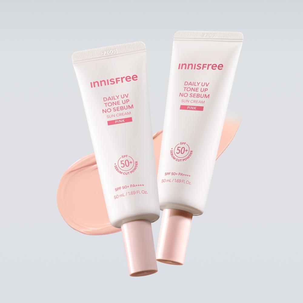 [ファンデフリー_キムアヨンPICK] イニスフリー デイリー UV トーンアップ ノーセバム サンクリーム SPF50+ PA4+ (ピンク) 50ml, 2個