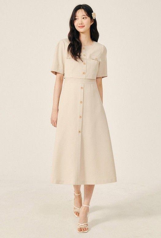 [国内百貨店] JJ J.ESTINA スティッチワンピース ハートネック ロング デートルック フェミニン きちんと (NV10)ネイビー 55