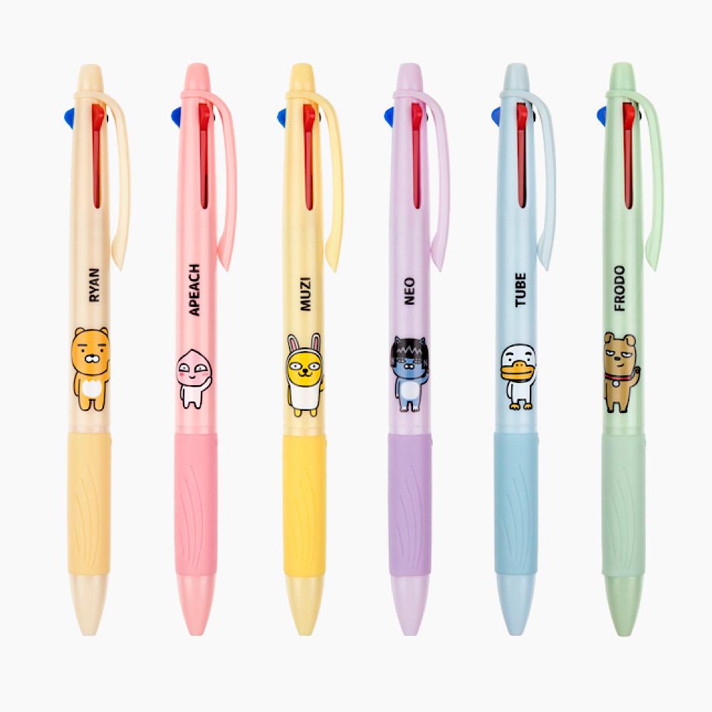 カカオフレンズ キャラクター 柔らかい 0.7mm ゲルインク 多色マルチペン スリム パステル 国産 3色ボールペン