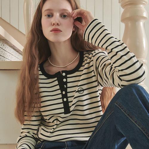 [Ronron] Henryneck Long Sleeve Black Stripe