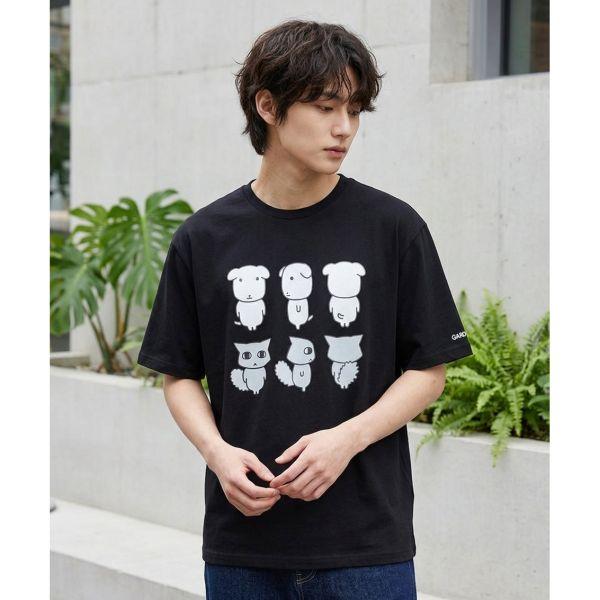 SPAO 普段着・運動着 半袖Tシャツ 가나디 メンズ ブラック グラフィックTシャツ 夏 1865714
