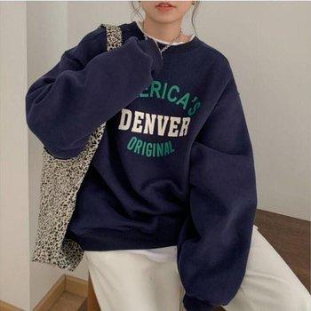 ネイビー ロゴ オーバーフィット トレーナー Tシャツ レディース 長袖 ラウンドネック カジュアル トップス デイリールック ゲストルック