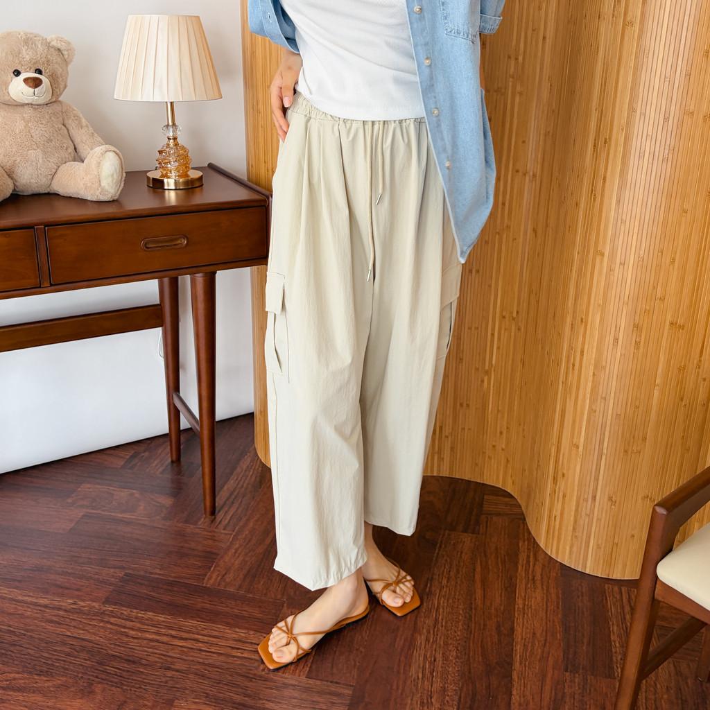 レディース 夏 パンツ シャカシャカ カーゴ バンディング パンツ サイドポケット 女性用ワイドパンツ