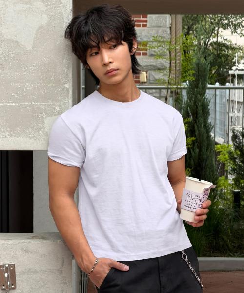 [SIGNATURE(シグネチャー)] サマー マッスルフィット クロップド 半袖 Tシャツ [ホワイト] SNBF14HT204-003