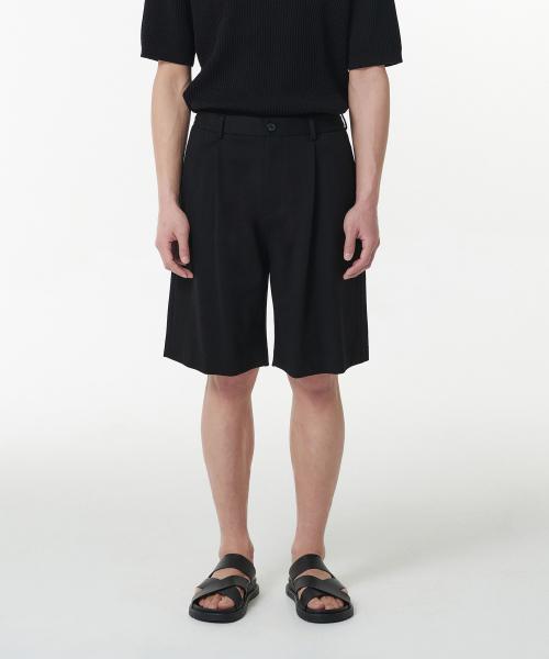 MUSINSA STANDARD MUSINSASTANDARD MUSINSA PONTE 1-TUCK WIDE COZY HALF SLACKS BLACK MMDPS3Z10-BK