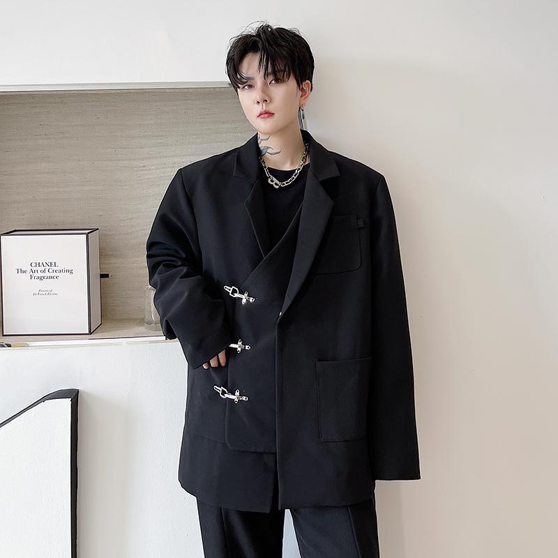 독특한 남자블레이저 남성자켓 캐주얼정장 수트 데이트룩 무대 XL 블랙